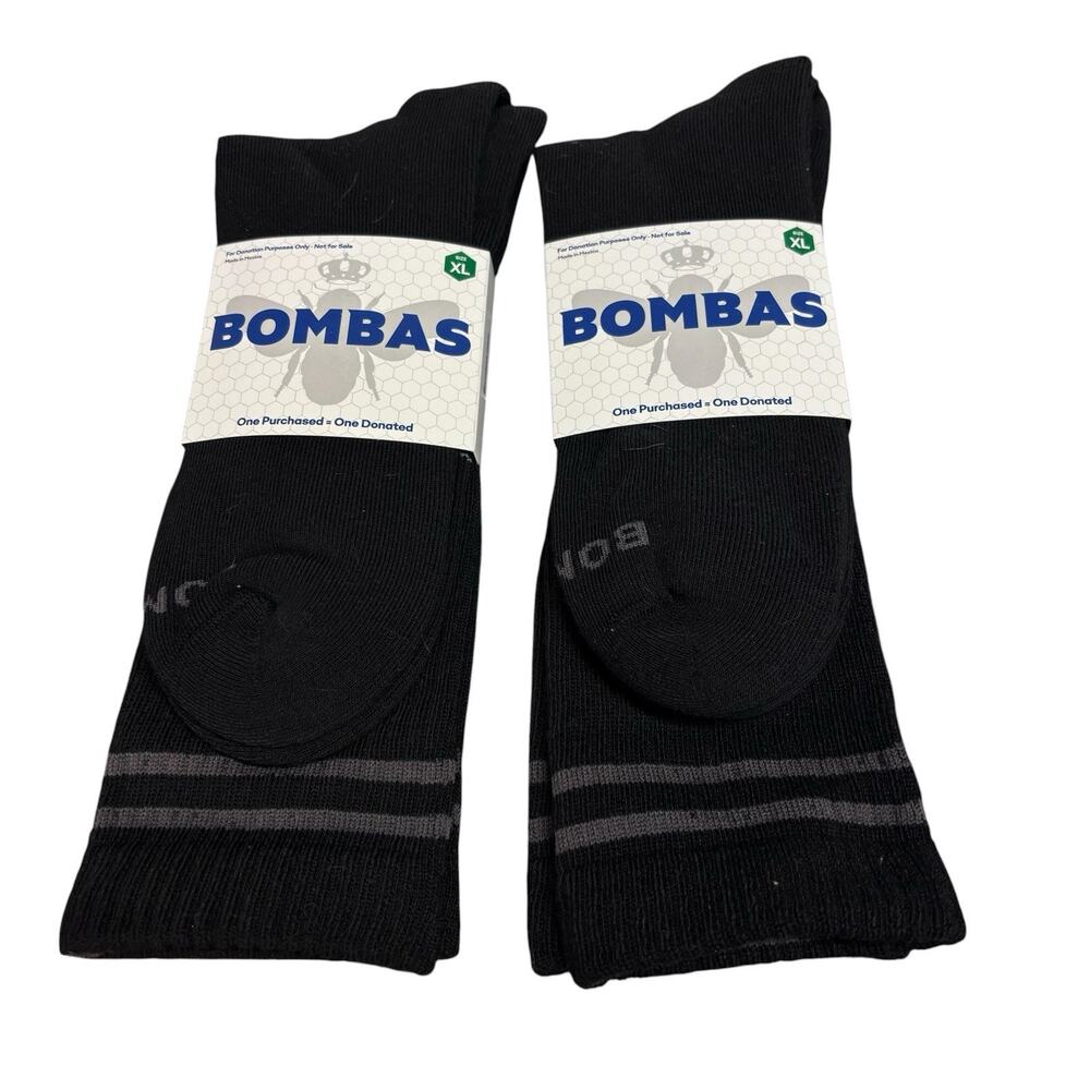 Bombas Socks 2-Pair Mens XL Black Crew Athletic Honeycomb Arch Odor Control